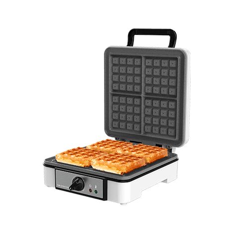 Cecotec – Gaufrier électrique 1200W – 4 gaufres en inox – Revêtement antiadhésif RockStone – Bords XL antidébordement – Protection contre surchauffe