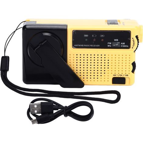 Hand Crank Flashlight Portable Radio Mini FM AM Weather with Yellow LED (1/5)