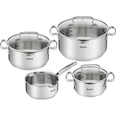 Tefal – Batterie de cuisine en acier inoxydable 7 pièces – Compatible induction et four jusqu'à 250 °C – Couvercles intelligents et marques de mesure