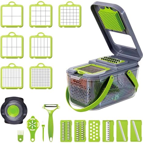 22-in-1 Professional Vegetable Chopper - Multifunctional Onion Chopper with Egg Separator - Adjustable Vegetable Cutter with 13 Blades - Mandoline with Strainer Basket and Container (1/5)