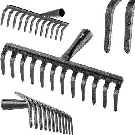 KADAX Gartenharke ohne Stiel, aus Stahl, Rasenrechen, 12 Zinken