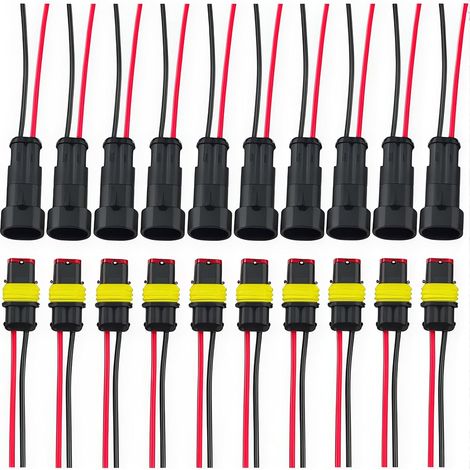 (2 Broches avec 7cm Fil × 10 Kits)Voiture Fiche Etanche, Électrique Prise Mâle et Femelle, AWG Connecteur Etanche Electrique (1/4)
