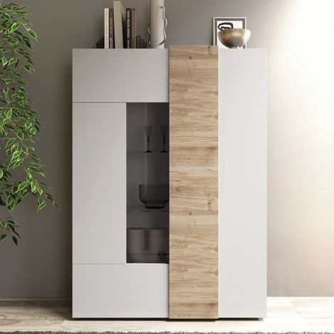 Vetrina Gorizia, Mobile Espositore 8 Ripiani, 2 Ante Made in Italy, 10 Vani, 121x44x169h cm Bianco Lucido (1/5)