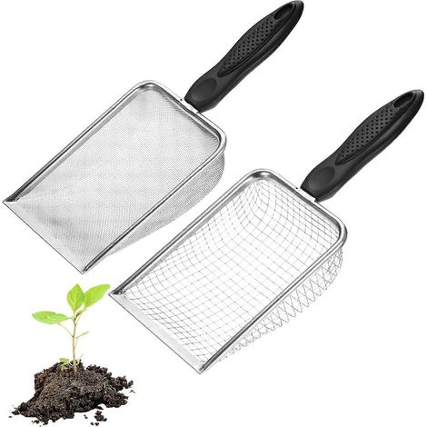 Tamis à terre jardin METERXITY lot de 2, maille 5/28 mm acier inoxydable, poignée antidérapante, pour sable terre cailloux compost noir argent (1/5)