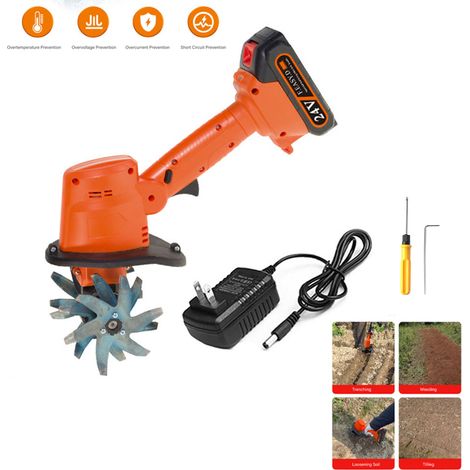 Motozappa elettrica, motozappa portatile da 24 V con batteria da 1500 mAh e caricabatterie, mini motozappa senza fili, coltivatore per orto, cortile, lavorazione del terreno (1/5)
