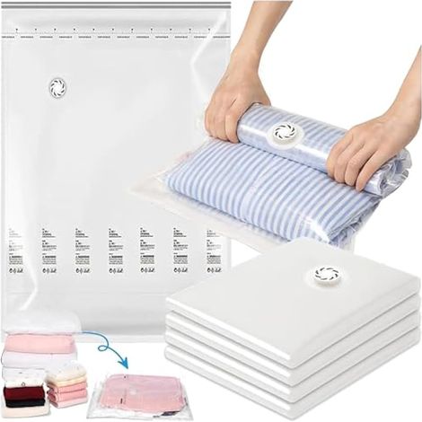 4 Pièces Ensemble de sacs de voyage sous vide, 80×100cm Sac Sous Vide Voyage à Rouler, Pochette Sous Vide Vetement Voyage sans Valve, Sac Sous Vide Vetement, Pour Literie, Vêtements et Voyages (1/5)