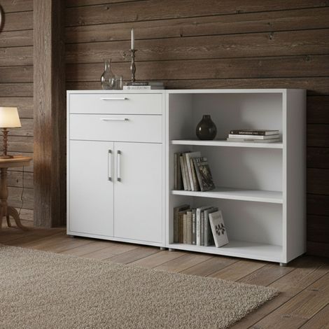 Dmora - Kommode Albinea, Wohnzimmerbuffet, Wohnzimmer-Sideboard, Moderne Küchen-Speisekammer, 178x40 h113 cm, Weiß (1/3)