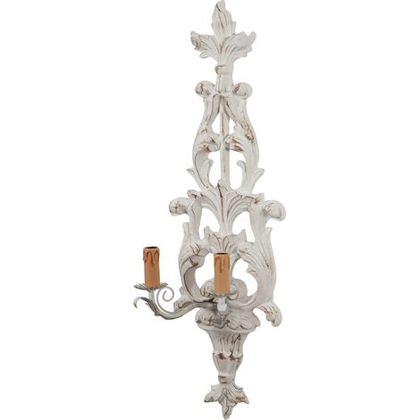 Shabby wall lamp in wood and iron finish white antiqued Made In Italy