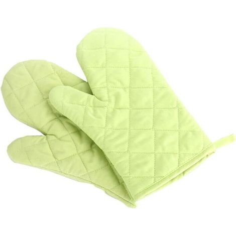 Gants de cuisine extra-larges matelassés en coton et polyester, gants de cuisine haut de gamme résistants à la chaleur, 1 paire verte. (1/5)