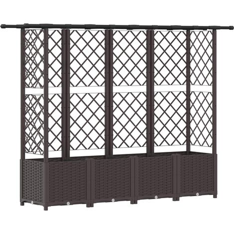 Fioriera da giardino Letto Rialzato con Griglia e Tetto Marrone 202 x 40 x 136 cm PP (1/5)
