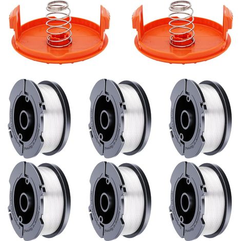 Bobine de rechange pour coupe-herbe AF-100, lot 6+2, fil de 9,15 m 0,065'', bobine de remplacement pour débroussailleuse compatible Black+Decker AF+100, (6 bobines de rechange, 2 capuchons de débrouss (1/5)