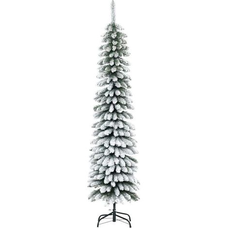 Árbol de Navidad artificial verde y blanco nevado, diseño esbelto, material ignífugo, altura 180 cm para interior (1/5)