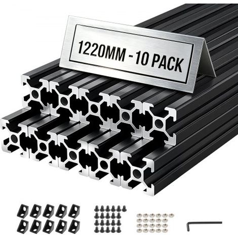 Perfil de Extrusión de Aluminio 2020 Ranura en T Estándar Europeo, Carril Lineal de Extrusión 1220 mm, Perfil de Aluminio para Marcos de Impresoras 3D, Bancos de Trabajo CNC, 10 Piezas, Negro (1/5)