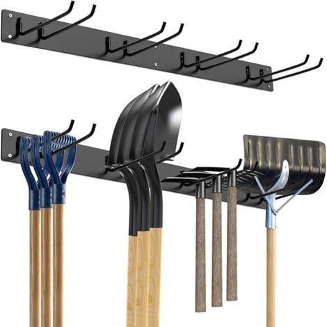 91 cm Organisateur d'Outils de Garage Mural avec 8 Crochets, Système Rangement en Métal Robuste, Charge maximale 148kg, pour la Maison, Garage, Atelier, Noir - (1/4)