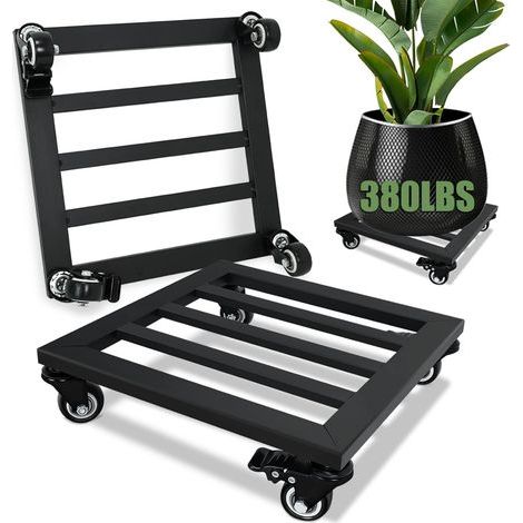 APEX Support à plantes à roulettes, lot de 2, support à plantes de 30 cm avec roulettes, chariot à plantes carré en métal avec roulettes verrouillables