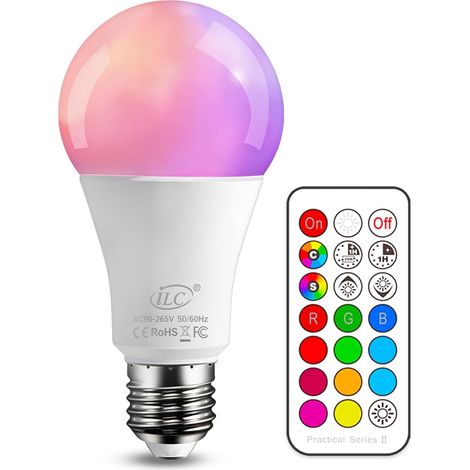 E27 Ampoule LED Changeantes, Ampoule LED RGB Télécommandée 900LM 6000K, 12 Farben nach Wahl, mit Font Minuterie (Lot 1) (1/5)