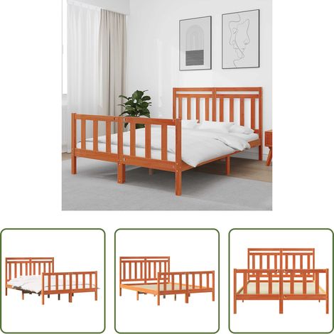 vidaXL Bois de pin - Cadre de lit Cire marron 205,5 x 155,5 x 100 cm (1/5)