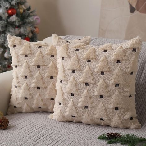 Juego de 2 fundas de almohada navideñas, 45 x 45 cm, decoración navideña, fundas de almohada con diseño de árbol, decoración invernal para la sala de estar. (1/4)