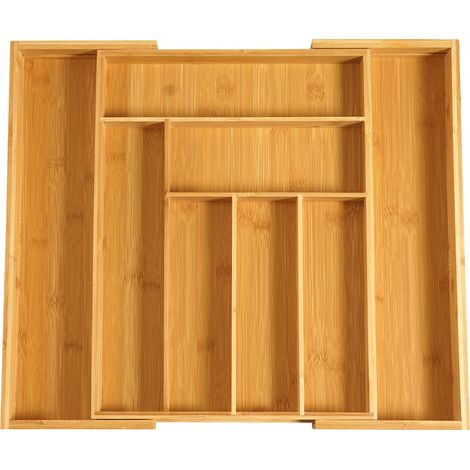 Range Couverts Coulissant pour tiroirs,7-9 compartiments,Range-Couverts, rangement tiroir cuisinep en bois,pour ustensiles de cuisine,fournitures de bureau (1/5)