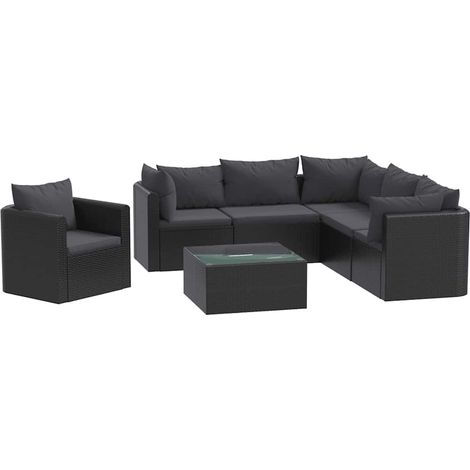 Set de muebles de jardín y cojines 7 pzas ratán sintético negro vidaXL