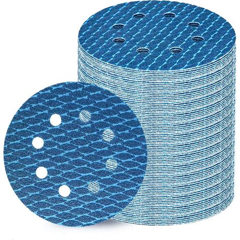 80 discos de lijado de 125 mm, 8 agujeros, grano P400, ideales para discos de lijado de 125 mm y lijadoras orbitales aleatorias de 125 mm. (1/5)