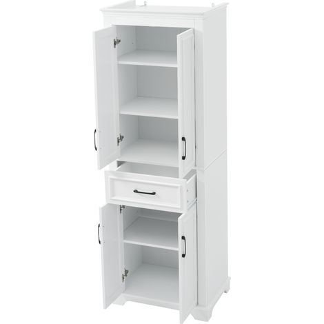 Mueble alto de baño 60x40x180 cm de MDF blanco con puertas dobles, cajón y baldas regulables (1/5)