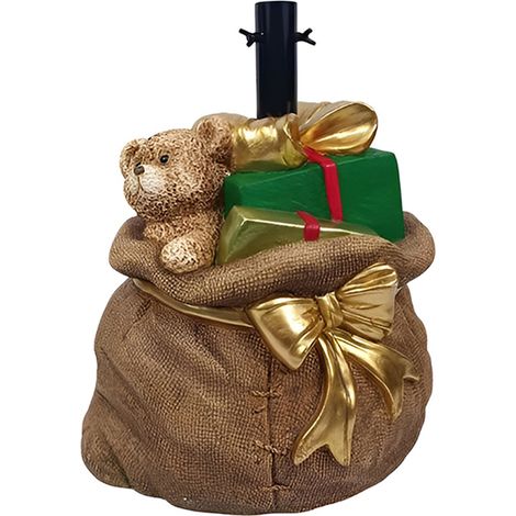 Base per Albero di Natale a Forma di sacco marrone con orsetto pacco Regalo Fiocco Oro Base piede cesto di supporto decorazione addobbo natalizio arredo casa particolare (1/5)