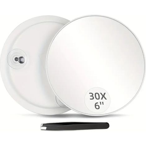 Miroir cosmétique avec éclairage, Miroir grossissant 30x avec Ventouse, 3 Couleurs Lumineuses et à intensité Variable, pour Maquillage de précision, Miroir Mural ou de pour Salle de, Blanc