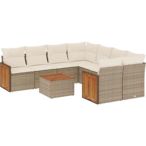 Maison Exclusive - Set Divano da Giardino 9 pz con Cuscini Beige in Polyrattan (1/3)
