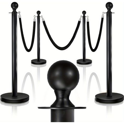 4 verstellbare Absperrgitter mit einer Höhe von 95 cm + 3 schwarze Samtseile à 1,5 m – elegantes und robustes Personenzuflusssystem für Veranstaltungen (Hochzeiten, roter Teppich, Messen, Abende)