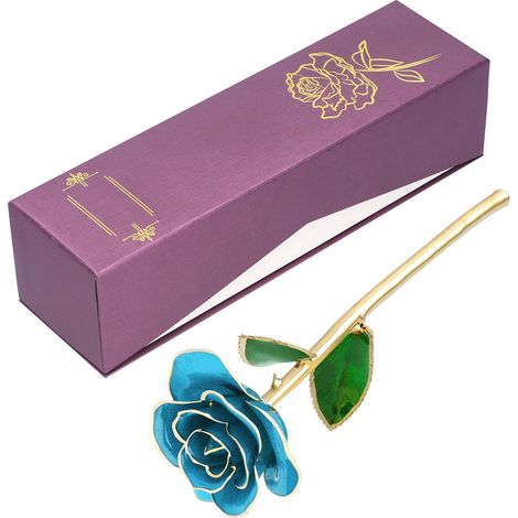 Rose bleu ciel plaquée or 24 carats pour la Saint-Valentin : décorations et objets artisanaux (1/5)