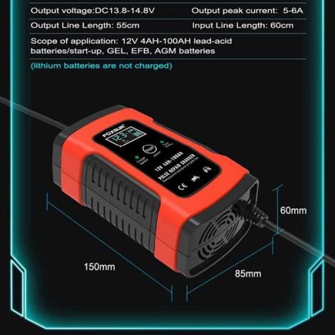 Chargeur de Batterie - - Intelligent 6A/12V - Fonction de réparation - Protection multiple - Universel (1/4)