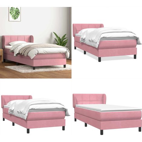 Cama box spring con colchón terciopelo rosa 80x220 cm - Colchón ensacado - Cama box spring
