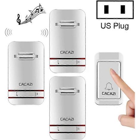 Sonnette sans fil autonome, un bouton, 3 récepteurs, prise UE - CACAZI V027G (1/5)