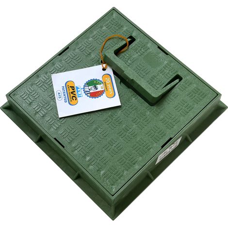 FIRST PLAST TCDPM20V Telaio con Coperchio con maniglia Pedonabile, in PVC, Verde, 200x200 mm (1/3)