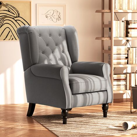 CHICFURN Sillón orejero relax 74x86x102 cm de poliéster gris oscuro para salón (1/5)