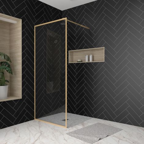 paroi de douche 90x200 cm - cadre et bras aluminium or doré brossé - goldy contouring