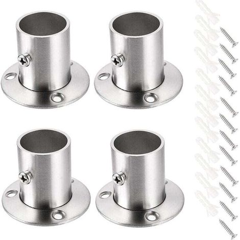 4er-Pack Flanschstangenhalter aus Edelstahl, Wandhalterung mit Schrauben für Duschvorhangstangen im Kleiderschrank (passend für 25 mm/1 Zoll) (1/4)