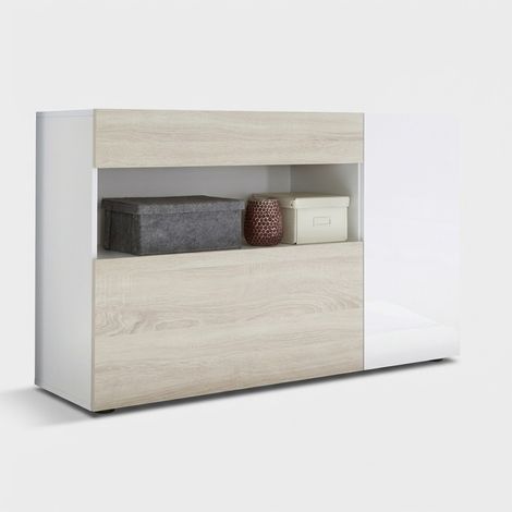 Madia buffet moderno da salotto con cassetto e anta Oxford - Rovere
