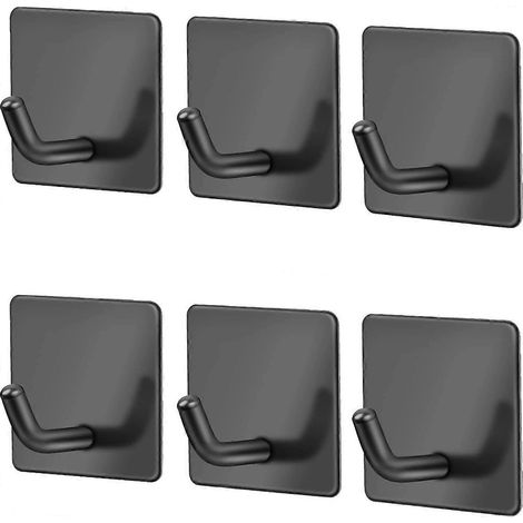 Lot de 6 crochets adhésifs noirs en acier inoxydable antirouille, résistants à l'huile et à l'eau, pour porte-serviettes sans perçage. Ventouse (1/5)