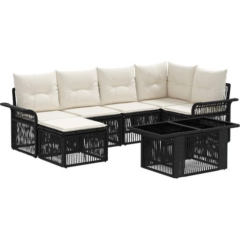 Conjunto de sofás de jardín 7 uds. Negro y Blanco Crema vidaXL (1/5)