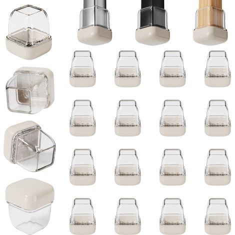 Protège-Pieds de Chaise, Lot de 16 Petits protège-Pieds en Silicone Beige, Patins carrés de Ø 12 à 20 mm pour Moquette, glisseurs et Combinaison de protège-Pieds en élastomère thermoplastique (1/5)