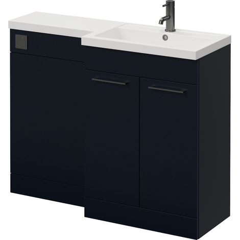Napoli 390 Deep Blue 1100mm 2 Door Vanity Unit Toilet Suite with Square Right Hand Lucia Basin - 1100mm - Gunmetal Grey 160mm HandleWithout Kingston Toilet Pan