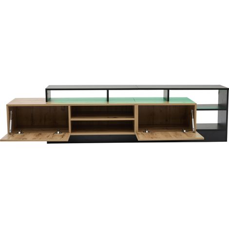Mobile TV moderno 190x40x48,5 cm in truciolare colore rovere e nero per TV fino a 70 pollici con LED (1/5)