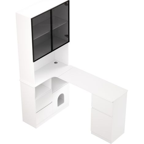 Scrivania angolare con libreria e vetrina LED 120×80×180 cm, bianca, in MDF (1/5)