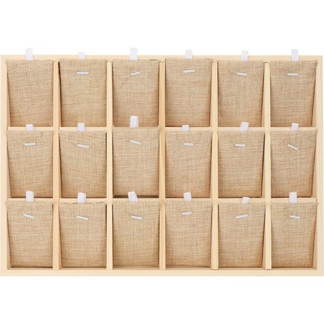 Présentoir en bois recouvert de velours pour bijoux, étui de rangement pour boucles d'oreilles, bracelets, colliers (18 emplacements) (1/4)