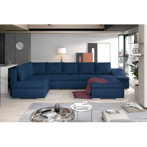 Canapé panoramique GYOVANI bleu marine angle droit convertible 6 places (1/2)