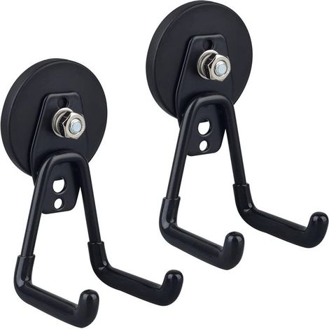 Crochets de garage magnétiques (noirs), lot de 2, crochets magnétiques polyvalents avec revêtement antidérapant pour suspension intérieure et extérieure. (1/5)