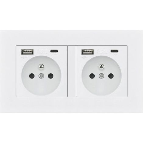 1 Pièce Prise Électrique avec USB et Type C – Prise Murale 16A 240V Norme Française Blanc 146mm (1/2)