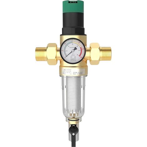 1/2 Inch Adjustable Water Pressure Reducer, DN 15 Thickened Brass Pressure Limiter, Water Pressure Reducer with Filter and Pressure Gauge, Applicable to Home, Building, Factory (1/5)